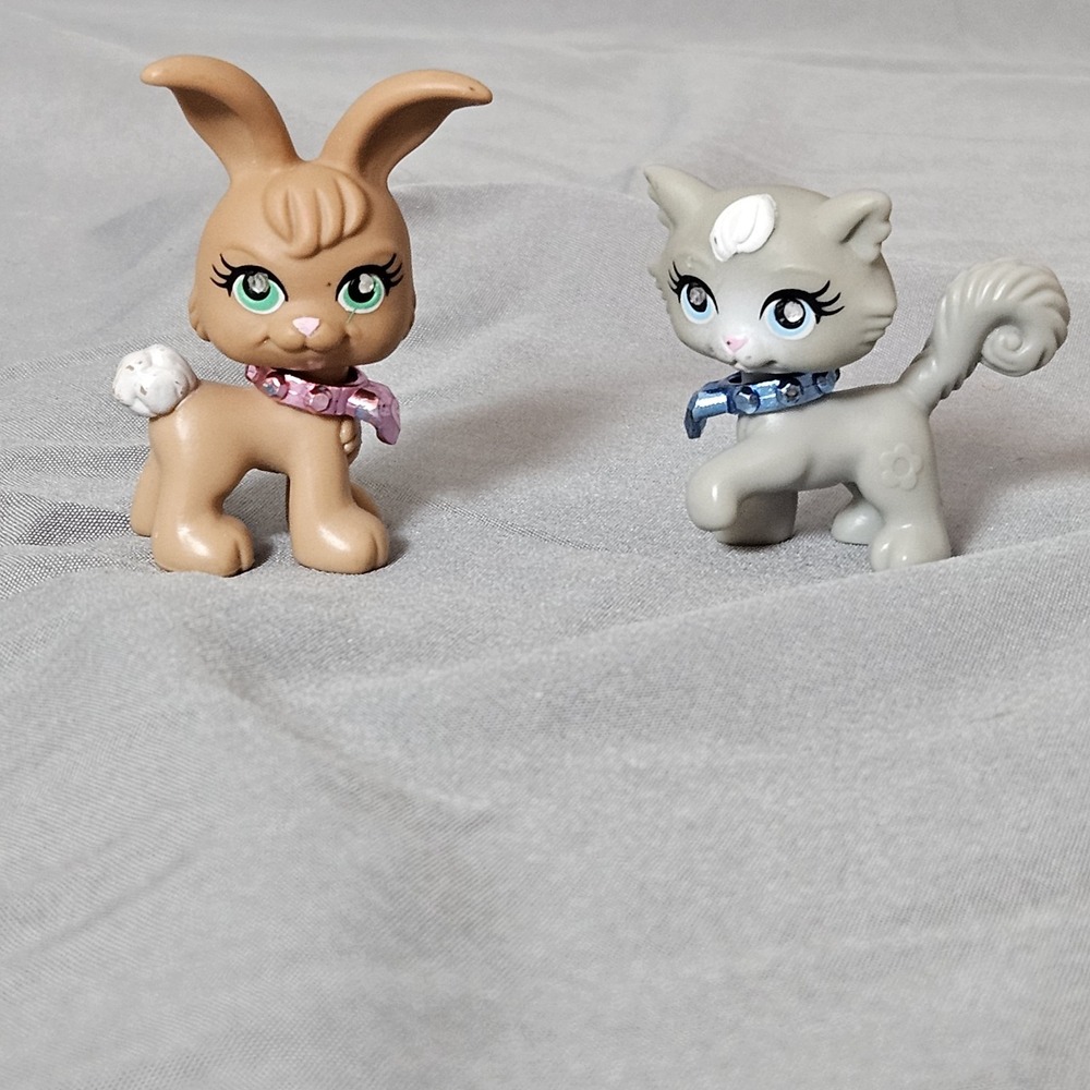 Polly‎ Pocket Pet Friends Bunny & Cat Figures Mattel 2000s Flower Paw Set